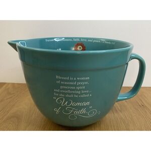 Abbey Gifts Teal Ceramic Bowl Blessed Woman Quote Floral Religious Pour Spout